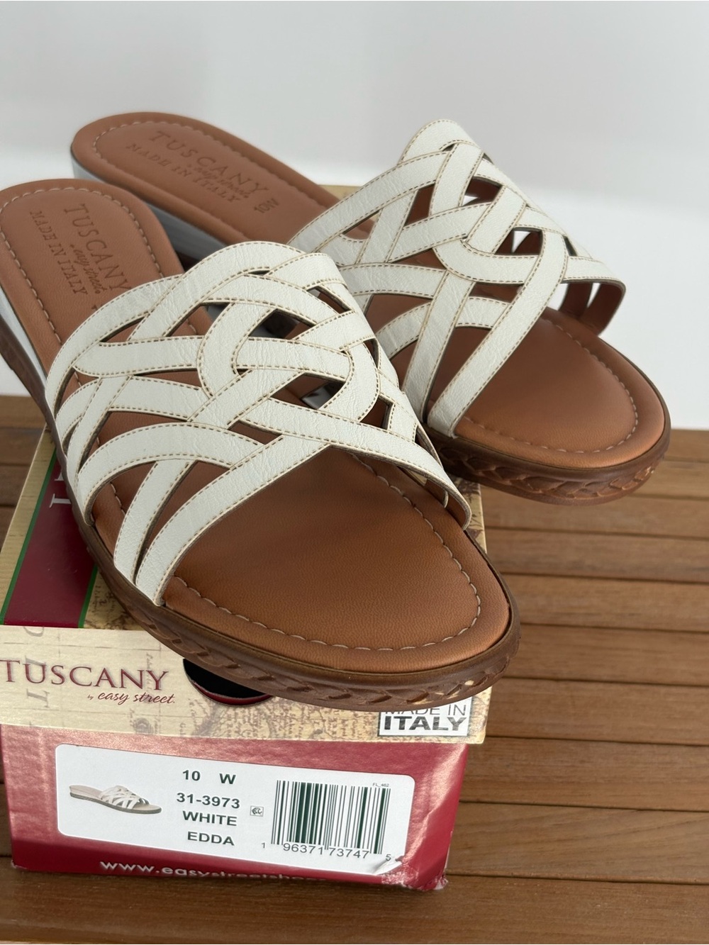 New TUSCANY White EDDA Woven Slide Sandals - Women's SIZE 10W - Picture 2 of 4